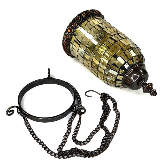 Bombay Co. Vintage Gold Mosaic Tudor-Style Hanging Tea Light Lamp - Picture 3 of 7